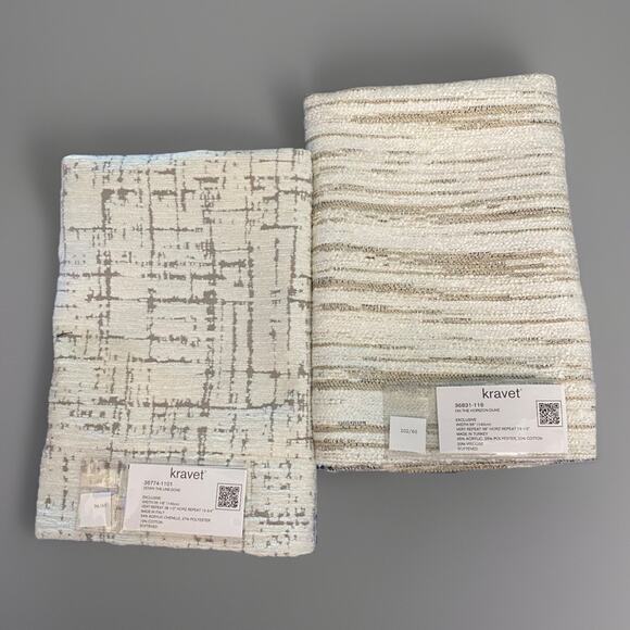 2 Kravet Candice Olson Taupe Gray Cream Geometric Fabric Samples 25"x25" - Picture 1 of 4